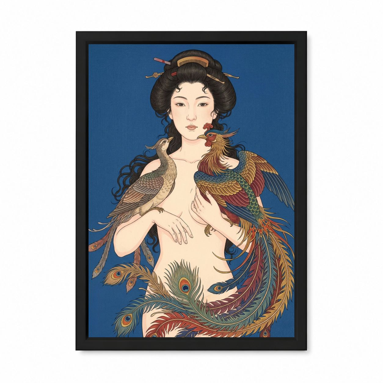 Japanese Geisha & Phoenix Framed Wall Art